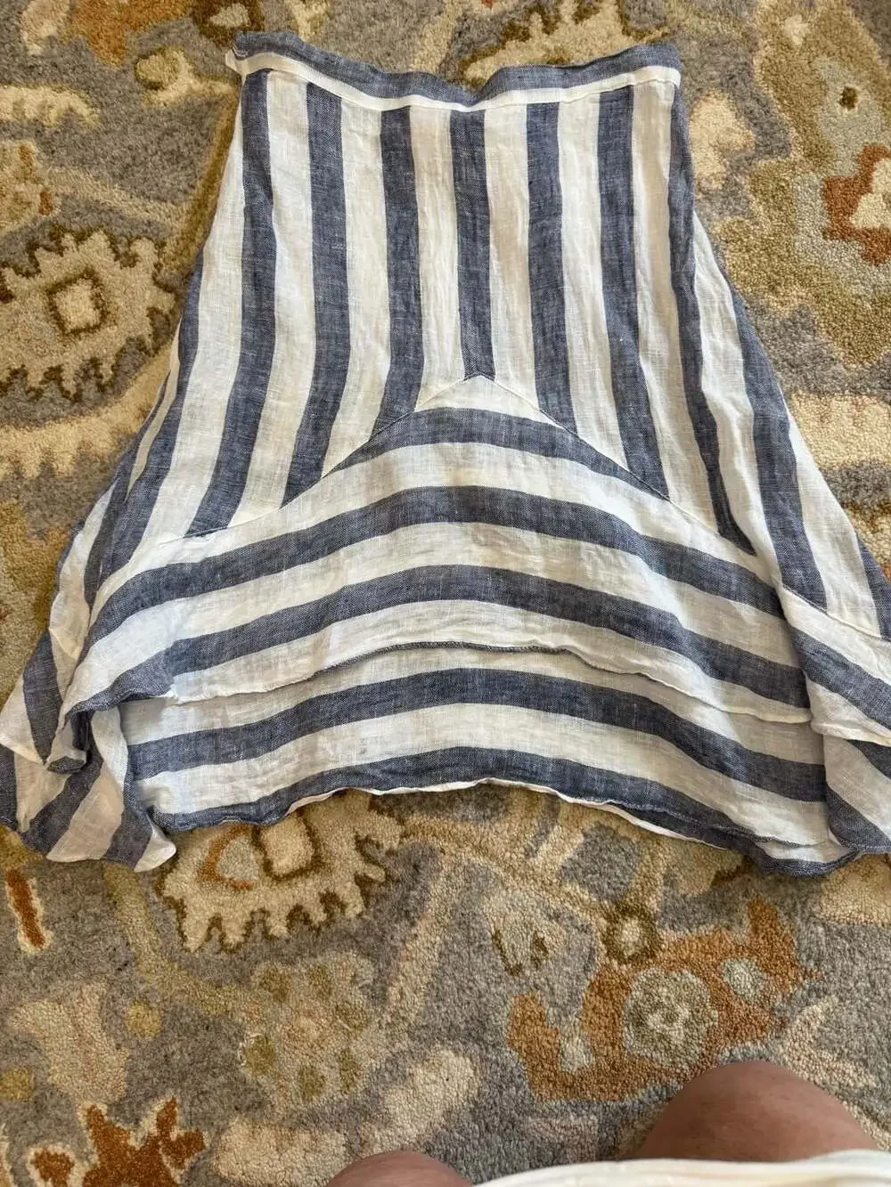Azucar Blue and White Striped Linen Handkerchief Hem Skirt